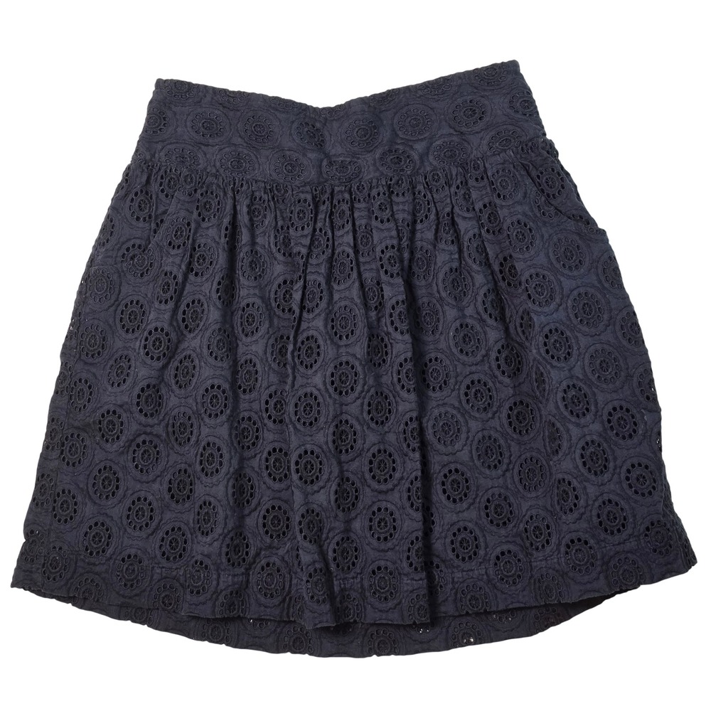 Lucky Brand Womens Navy Blue Eyelet Cotton‎ Mini Skirt Smocked Waist Large